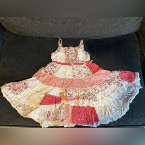 Cream and Pink Tiered Ruffled Sundress